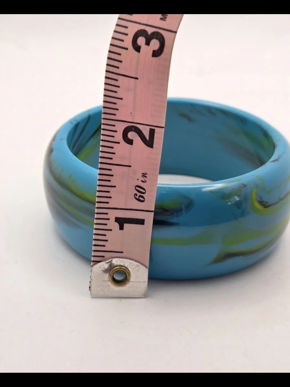 Vintage Marbled Turquoise Blue Chunky Resin Bangle Bracelet Wide Statement Cuff